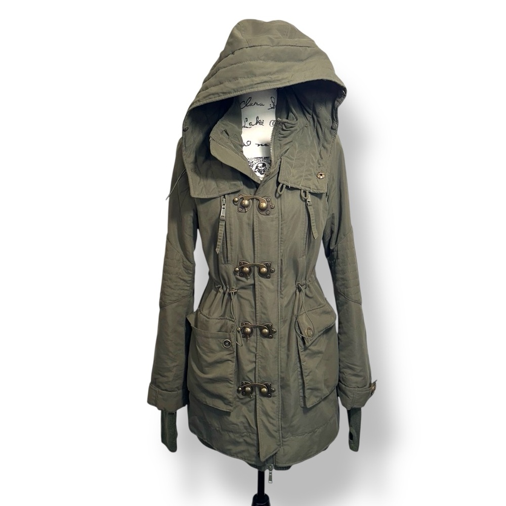 RARE Sly Olive Green Military Utility Hooded Winter Parka Coat Women Size‎ 2